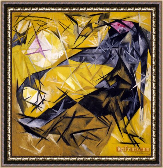 Natalia Goncharova Cats (rayist Percep.[tion] in Rose, Black, And Yellow) (koshki [luchistoe Vospr.{iiatie} Rozovoe, Chernoe I Zheltoe]) Framed Painting